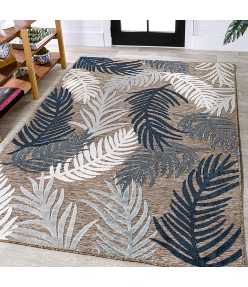 Montego High-Low Tropical Palm Brown/Navy/Ivory 4 ft. x 6 ft. Indoor/Outdoor Area Rug