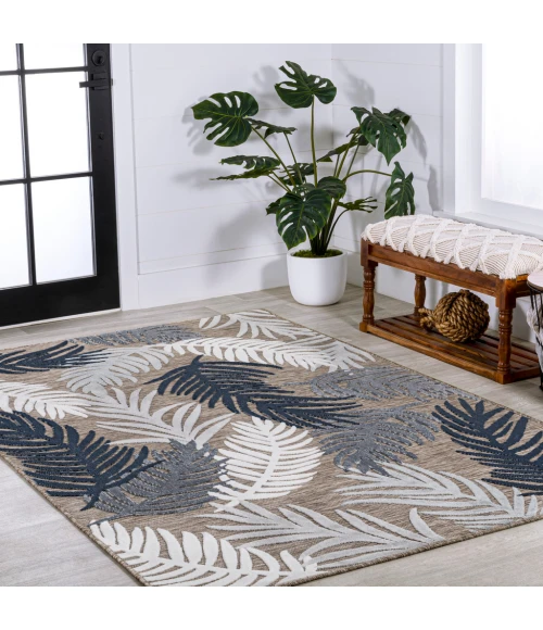 Montego High-Low Tropical Palm Brown/Navy/Ivory 4 ft. x 6 ft. Indoor/Outdoor Area Rug