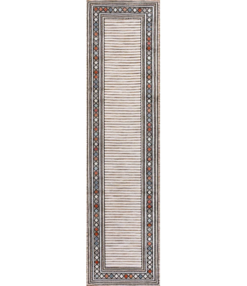 Sebastian High-Low Modern Diamond Border Brown/Ivory 2 ft. x 8 ft. Indoor/Outdoor Runner Rug