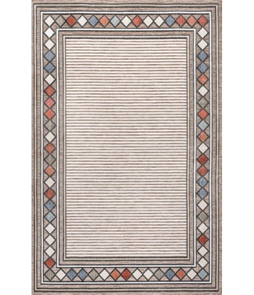 Sebastian High-Low Modern Diamond Border Brown/Ivory 5 ft. x 8 ft. Indoor/Outdoor Area Rug