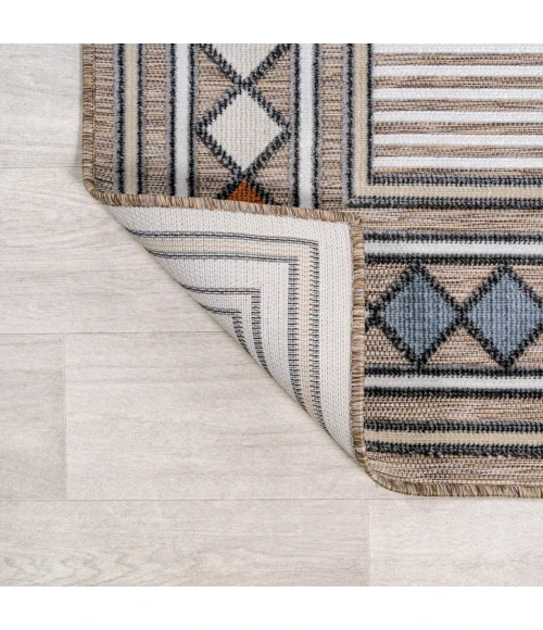 Sebastian High-Low Modern Diamond Border Brown/Ivory 2 ft. x 8 ft. Indoor/Outdoor Runner Rug