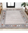 Sebastian High-Low Modern Diamond Border Brown/Ivory 5 ft. x 8 ft. Indoor/Outdoor Area Rug