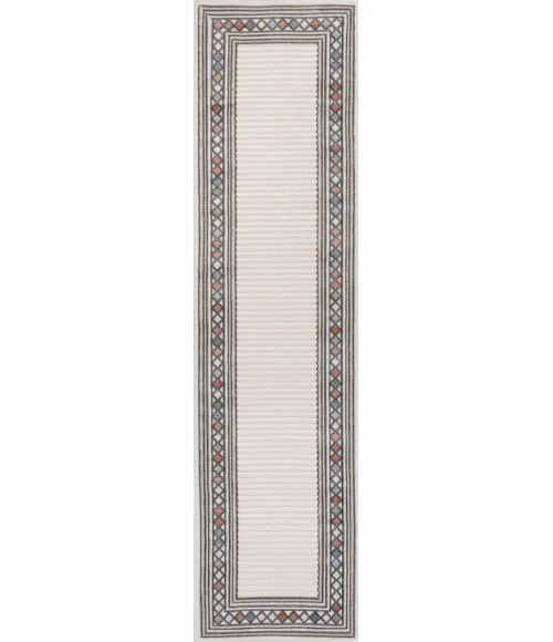 Sebastian High-Low Modern Diamond Border Ivory/Beige 2 ft. x 8 ft. Indoor/Outdoor Runner Rug