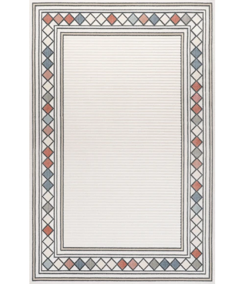 Sebastian High-Low Modern Diamond Border Ivory/Beige 5 ft. x 8 ft. Indoor/Outdoor Area Rug
