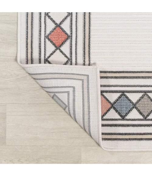 Sebastian High-Low Modern Diamond Border Ivory/Beige 5 ft. x 8 ft. Indoor/Outdoor Area Rug