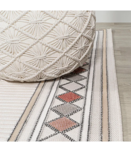 Sebastian High-Low Modern Diamond Border Ivory/Beige 5 ft. x 8 ft. Indoor/Outdoor Area Rug