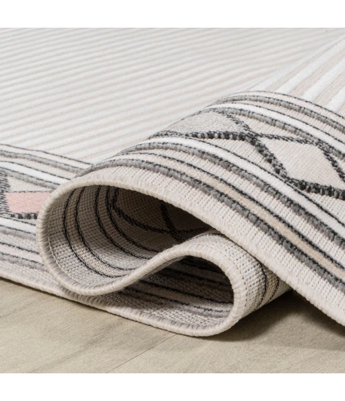 Sebastian High-Low Modern Diamond Border Ivory/Beige 2 ft. x 8 ft. Indoor/Outdoor Runner Rug