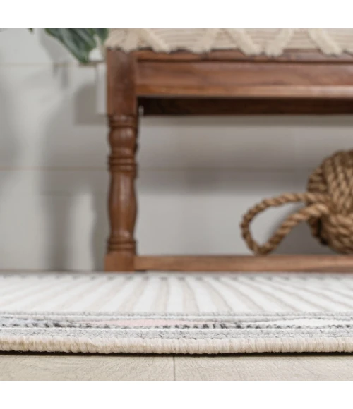 Sebastian High-Low Modern Diamond Border Ivory/Beige 2 ft. x 8 ft. Indoor/Outdoor Runner Rug