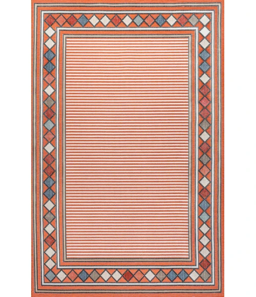 Sebastian High-Low Modern Diamond Border Orange/Ivory 8 ft. x 10 ft. Indoor/Outdoor Area Rug