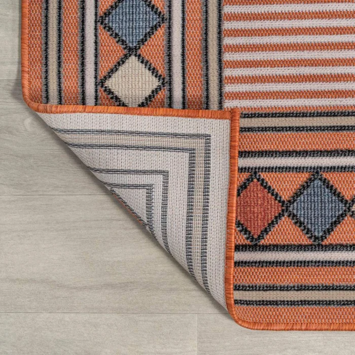 Sebastian High-Low Modern Diamond Border Orange/Ivory 3 ft. x 5 ft. Indoor/Outdoor Area Rug