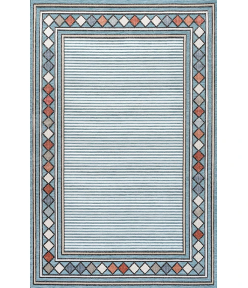 Sebastian High-Low Modern Diamond Border Blue/Ivory 8 ft. x 10 ft. Indoor/Outdoor Area Rug