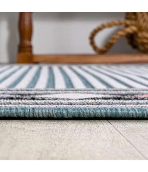 Sebastian High-Low Modern Diamond Border Blue/Ivory 2 ft. x 8 ft. Indoor/Outdoor Runner Rug