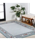 Sebastian High-Low Modern Diamond Border Blue/Ivory 8 ft. x 10 ft. Indoor/Outdoor Area Rug