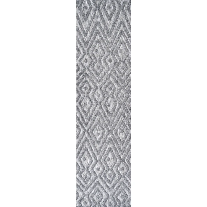 Balansat Moroccan Diamond Dark Gray 2 ft. x 8 ft. Indoor/Outdoor Runner Rug