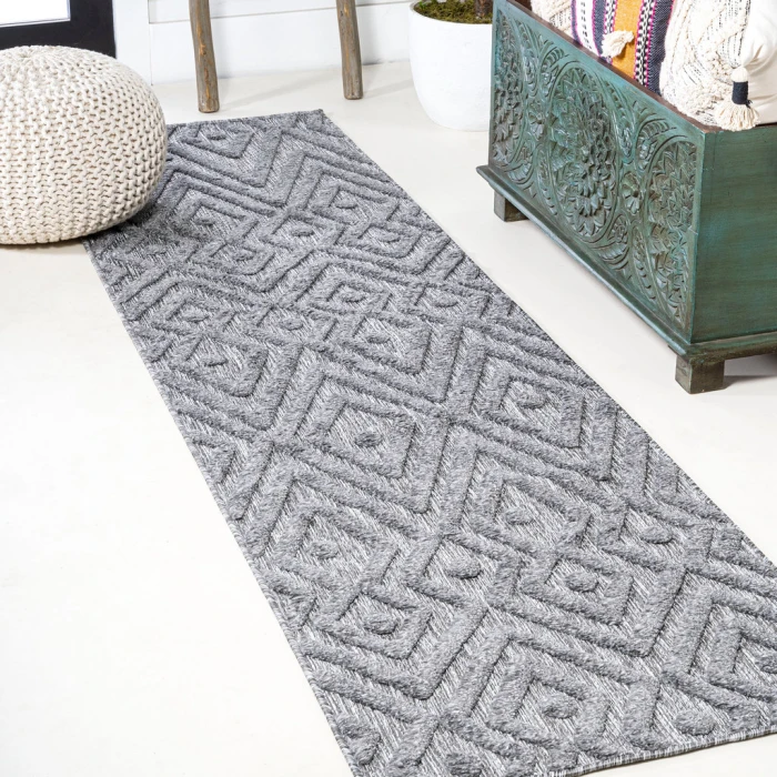 Balansat Moroccan Diamond Dark Gray 2 ft. x 8 ft. Indoor/Outdoor Runner Rug