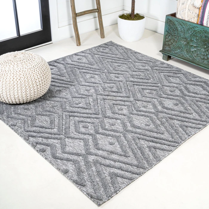Balansat Moroccan Diamond Dark Gray 5' Square Indoor/Outdoor Area Rug