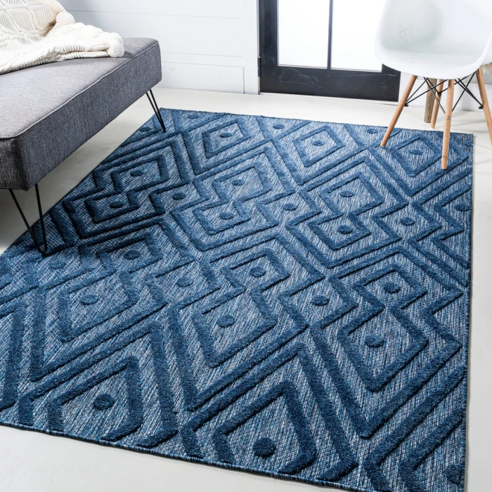 Balansat Moroccan Diamond Navy 8 ft. x 10 ft. Indoor/Outdoor Area Rug