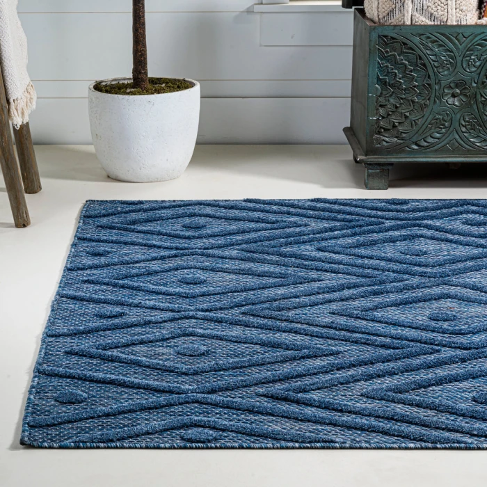 Balansat Moroccan Diamond Navy 8 ft. x 10 ft. Indoor/Outdoor Area Rug