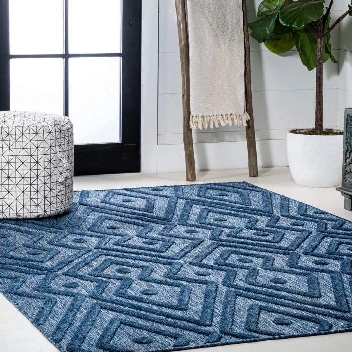 Balansat Moroccan Diamond Navy 8 ft. x 10 ft. Indoor/Outdoor Area Rug