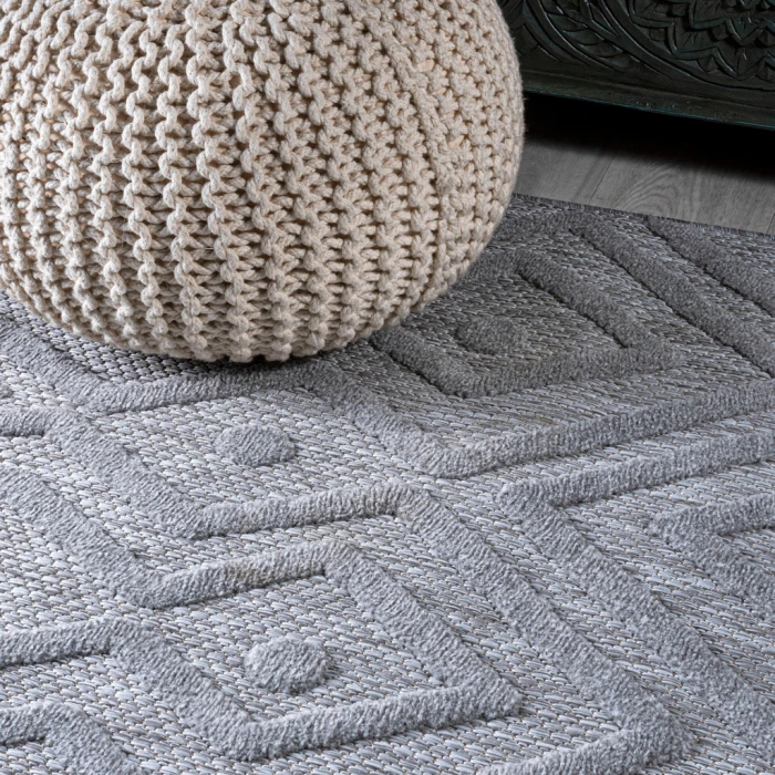 Balansat Moroccan Diamond Light Gray 5' Square Indoor/Outdoor Area Rug