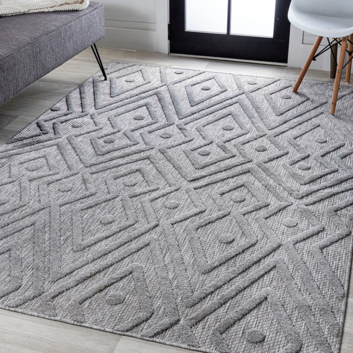 Balansat Moroccan Diamond Light Gray 8 ft. x 10 ft. Indoor/Outdoor Area Rug