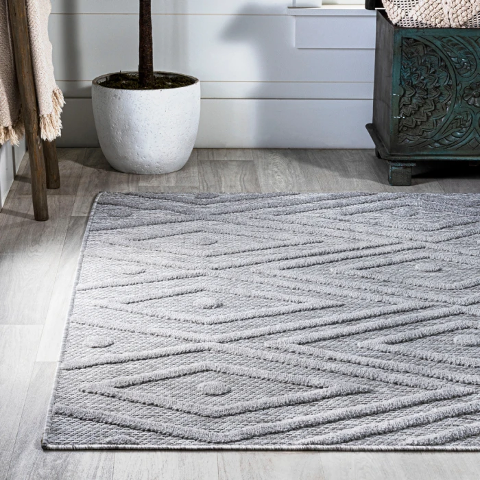Balansat Moroccan Diamond Light Gray 8 ft. x 10 ft. Indoor/Outdoor Area Rug