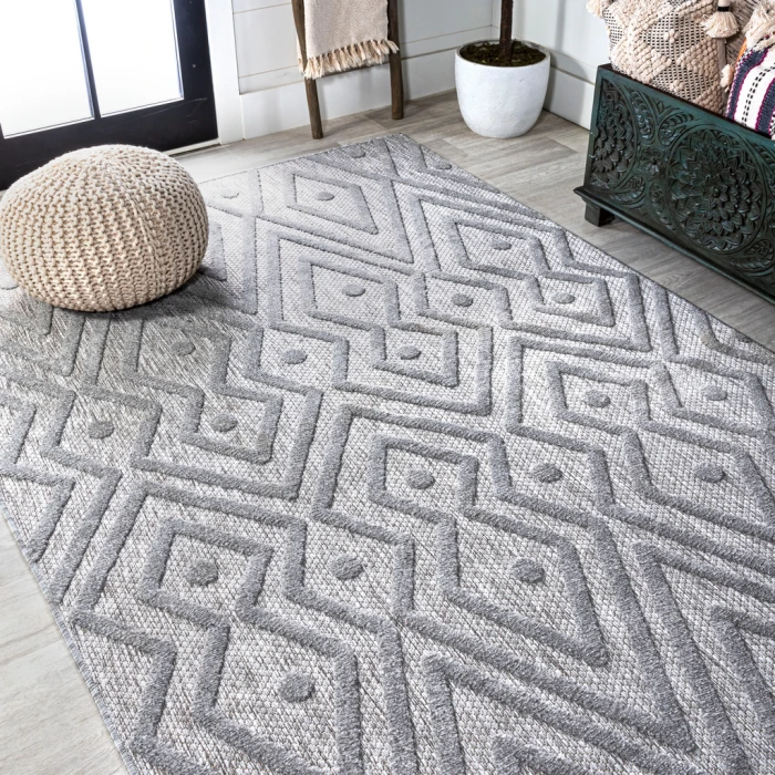 Balansat Moroccan Diamond Light Gray 8 ft. x 10 ft. Indoor/Outdoor Area Rug