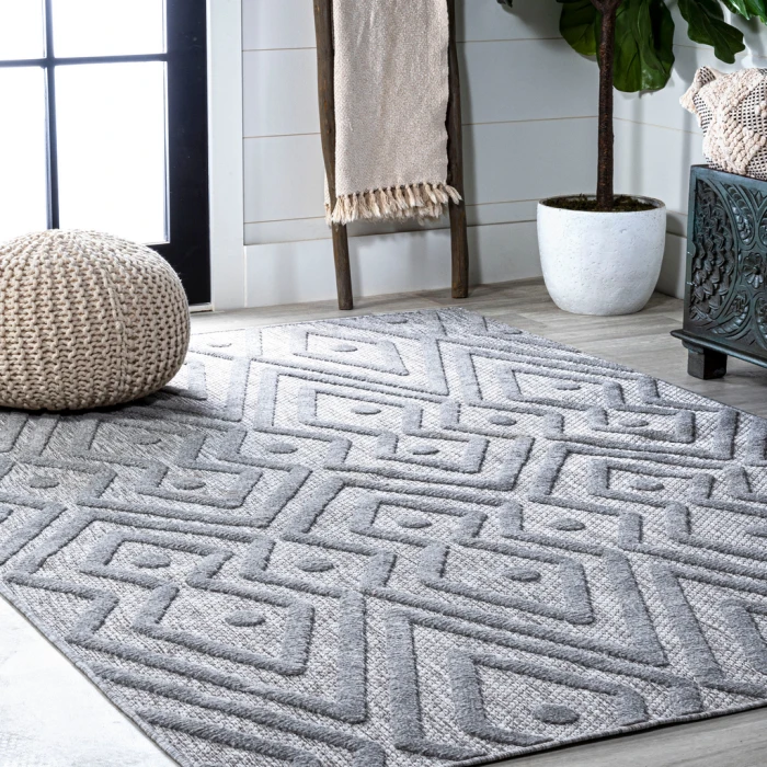 Balansat Moroccan Diamond Light Gray 8 ft. x 10 ft. Indoor/Outdoor Area Rug