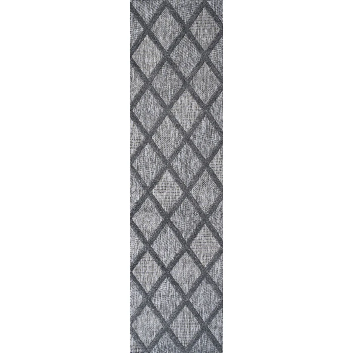 Salines Diamond Trellis Dark Gray 2 ft. x 8 ft. Indoor/Outdoor Runner Rug