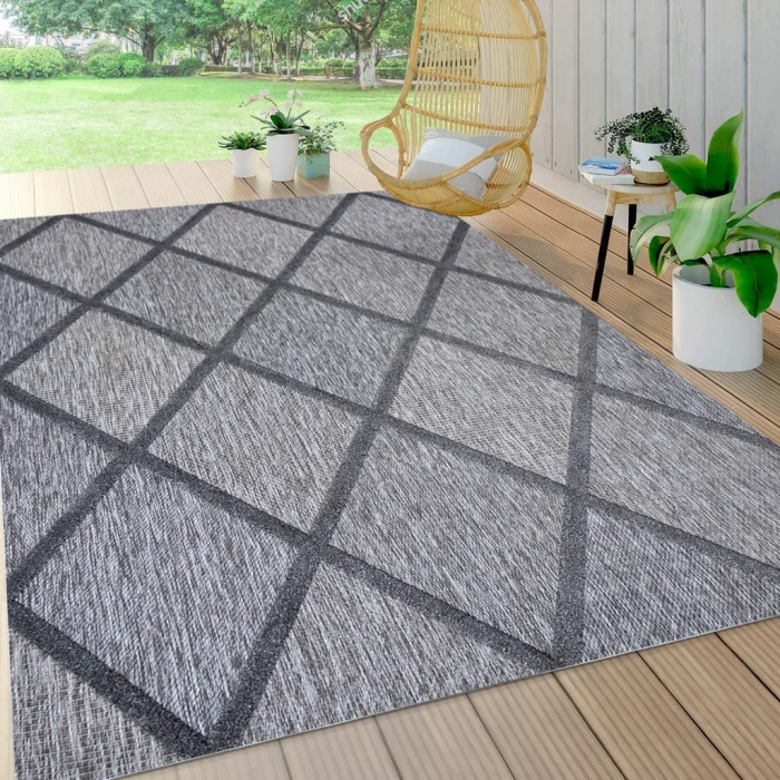 Salines Diamond Trellis Dark Gray 8 ft. x 10 ft. Indoor/Outdoor Area Rug