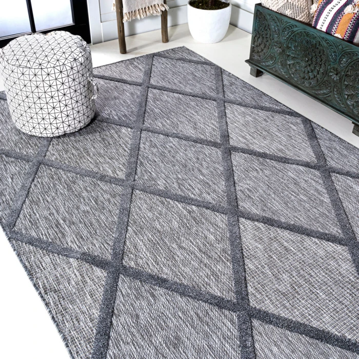 Salines Diamond Trellis Dark Gray 8 ft. x 10 ft. Indoor/Outdoor Area Rug