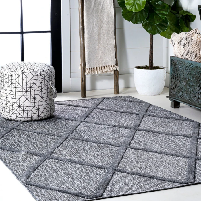 Salines Diamond Trellis Dark Gray 8 ft. x 10 ft. Indoor/Outdoor Area Rug