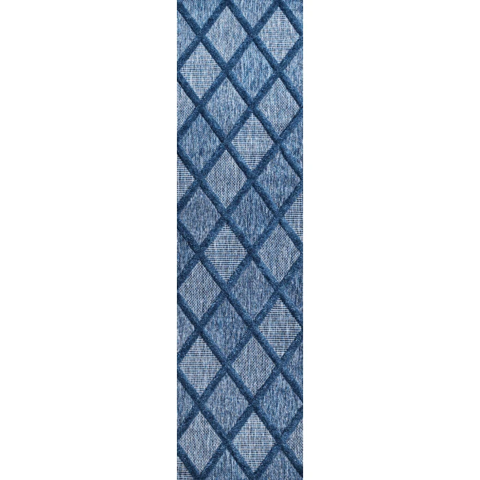 Salines Diamond Trellis Navy 2 ft. x 8 ft. Indoor/Outdoor Runner Rug