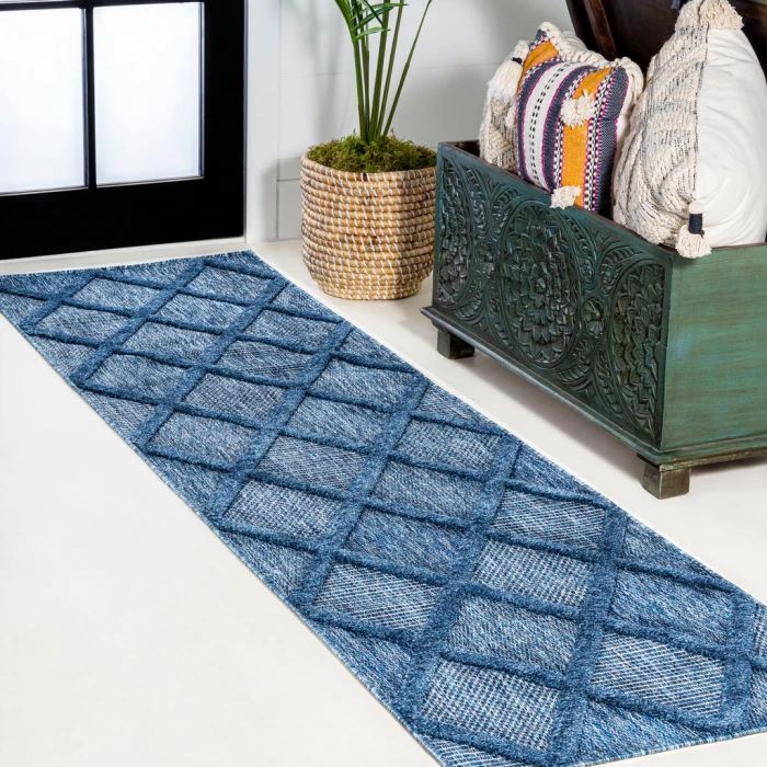 Salines Diamond Trellis Navy 2 ft. x 8 ft. Indoor/Outdoor Runner Rug