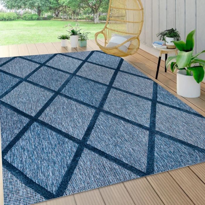 Salines Diamond Trellis Navy 8 ft. x 10 ft. Indoor/Outdoor Area Rug