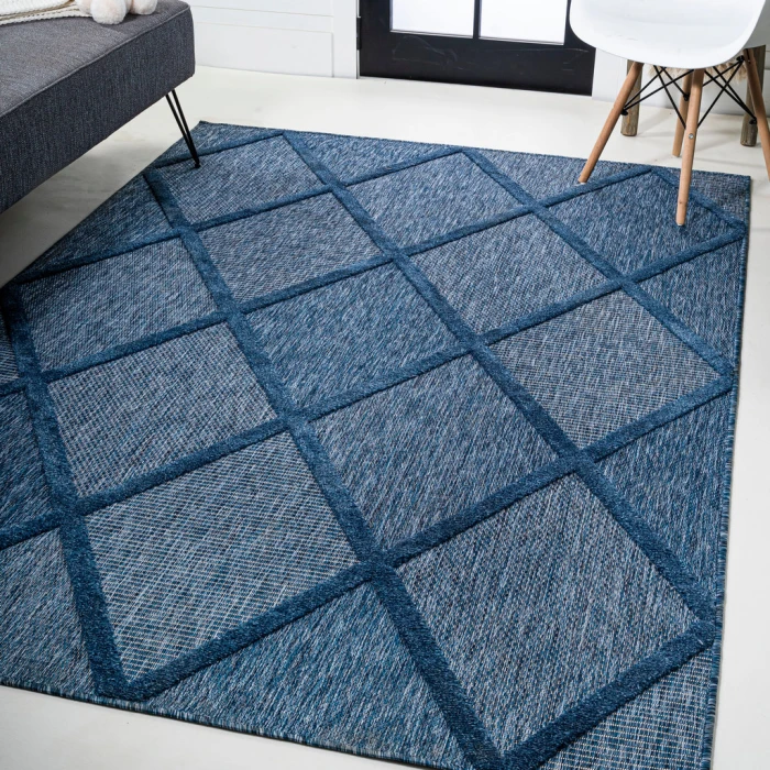 Salines Diamond Trellis Navy 8 ft. x 10 ft. Indoor/Outdoor Area Rug
