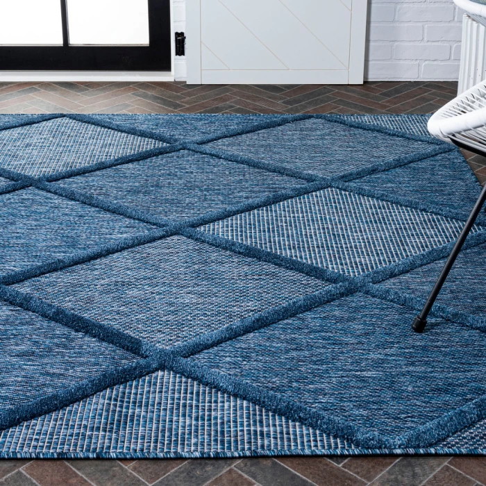Salines Diamond Trellis Navy 8 ft. x 10 ft. Indoor/Outdoor Area Rug