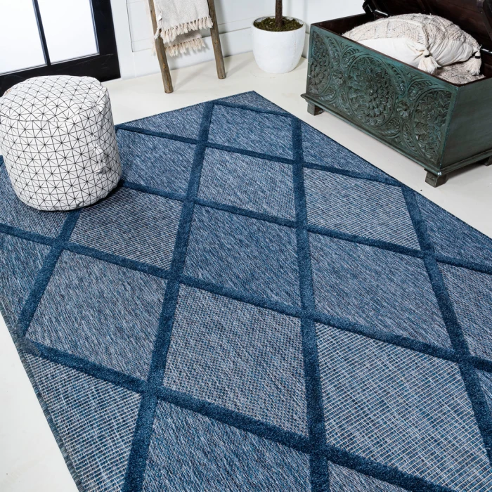 Salines Diamond Trellis Navy 8 ft. x 10 ft. Indoor/Outdoor Area Rug