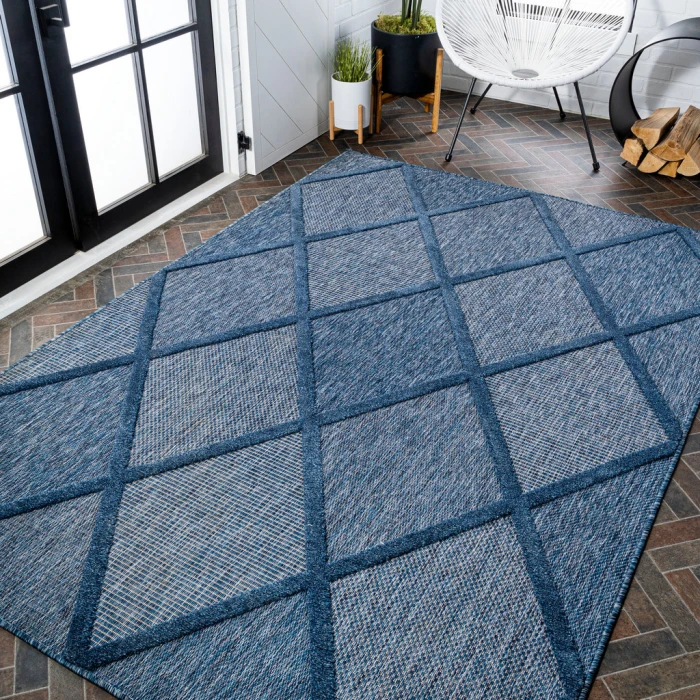 Salines Diamond Trellis Navy 8 ft. x 10 ft. Indoor/Outdoor Area Rug