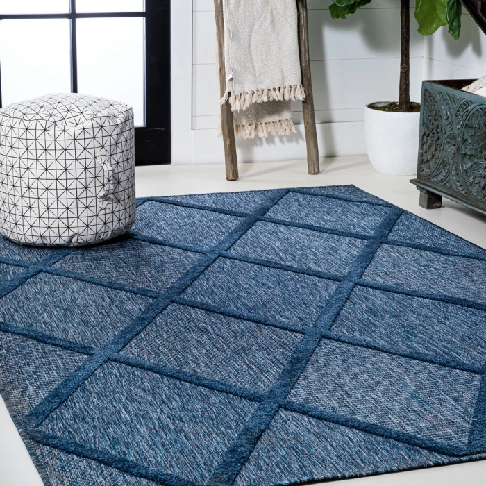 Salines Diamond Trellis Navy 8 ft. x 10 ft. Indoor/Outdoor Area Rug