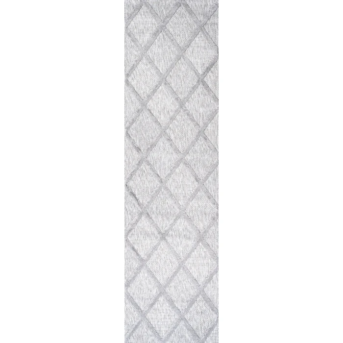 Salines Diamond Trellis Light Gray 2 ft. x 8 ft. Indoor/Outdoor Runner Rug