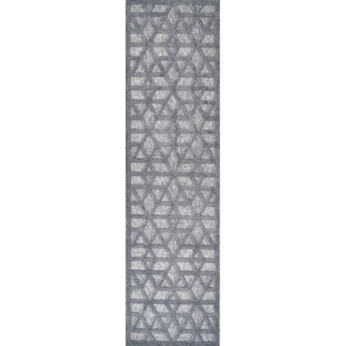 Talaia Neutral Geometric Dark Gray 2 ft. x 8 ft. Indoor/Outdoor Runner Rug