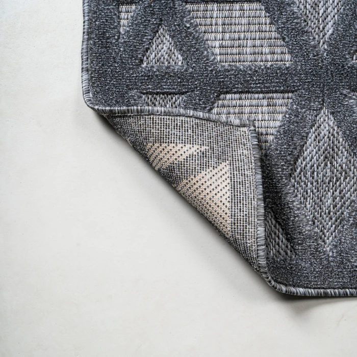 Talaia Neutral Geometric Dark Gray 2 ft. x 8 ft. Indoor/Outdoor Runner Rug