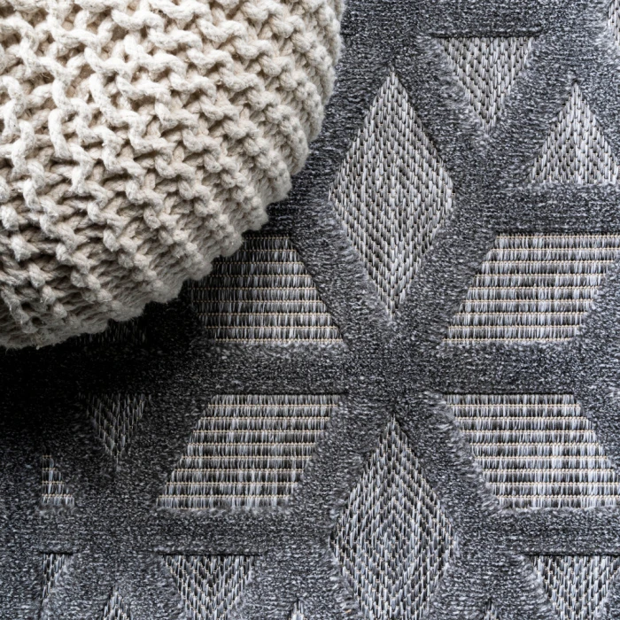Talaia Neutral Geometric Dark Gray 2 ft. x 8 ft. Indoor/Outdoor Runner Rug