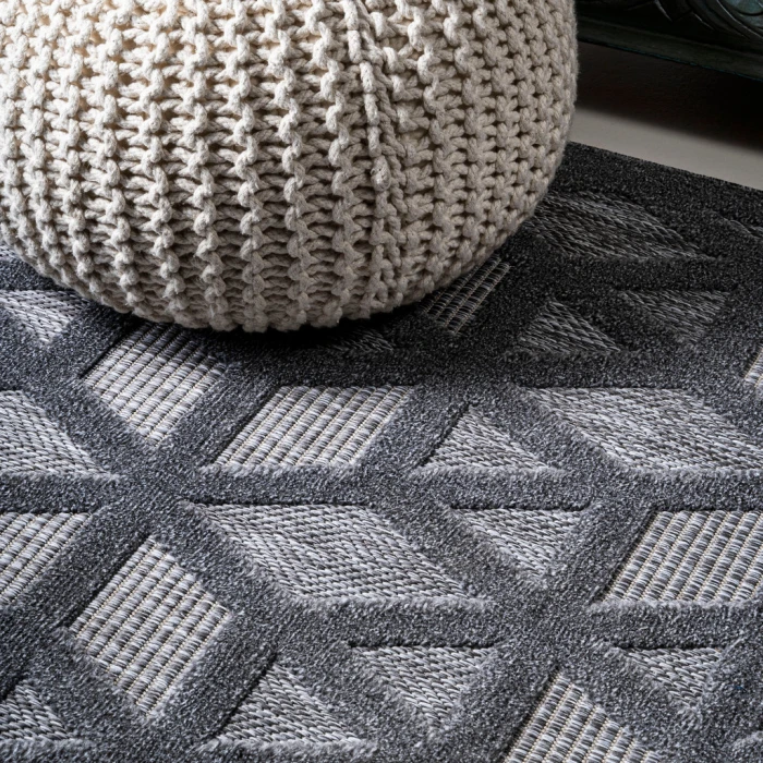 Talaia Neutral Geometric Dark Gray 2 ft. x 8 ft. Indoor/Outdoor Runner Rug