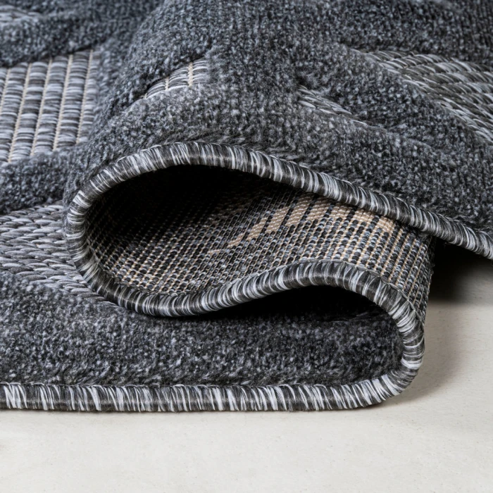 Talaia Neutral Geometric Dark Gray 2 ft. x 8 ft. Indoor/Outdoor Runner Rug