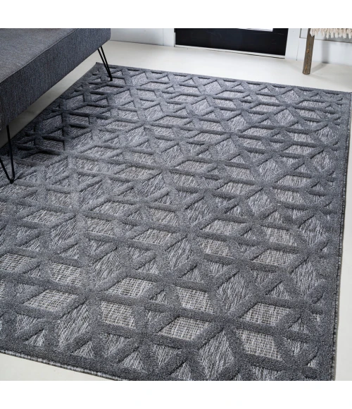 Talaia Neutral Geometric Dark Gray 5 ft. x 8 ft. Indoor/Outdoor Area Rug
