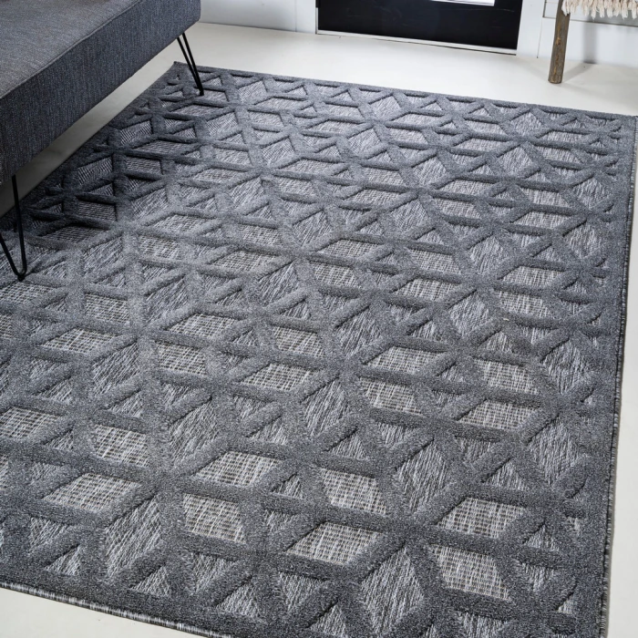 Talaia Neutral Geometric Dark Gray 3 ft. x 5 ft. Indoor/Outdoor Area Rug