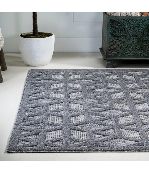 Talaia Neutral Geometric Dark Gray 5 ft. x 8 ft. Indoor/Outdoor Area Rug