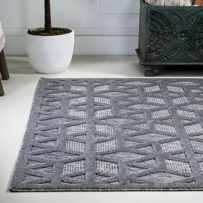 Talaia Neutral Geometric Dark Gray 3 ft. x 5 ft. Indoor/Outdoor Area Rug